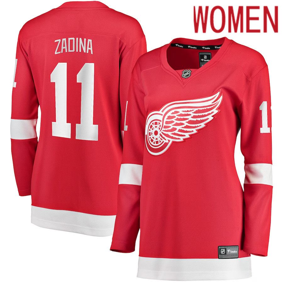 Women Detroit Red Wings 11 Filip Zadina Fanatics Branded Red Home Breakaway Player NHL Jersey